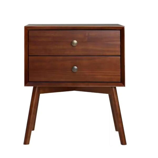 Mid Century Modern Contemporary Transitional 2-Drawer Solid Wood Walnut Night Stand