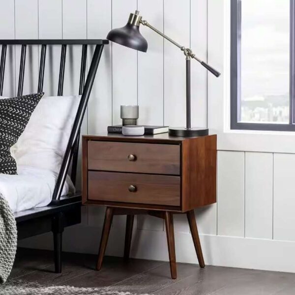 Mid Century Modern Contemporary Transitional 2-Drawer Solid Wood Walnut Night Stand