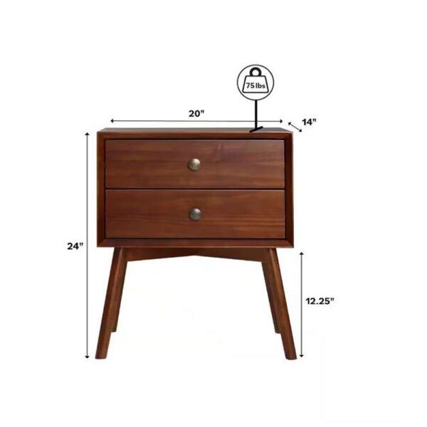 Mid Century Modern Contemporary Transitional 2-Drawer Solid Wood Walnut Night Stand