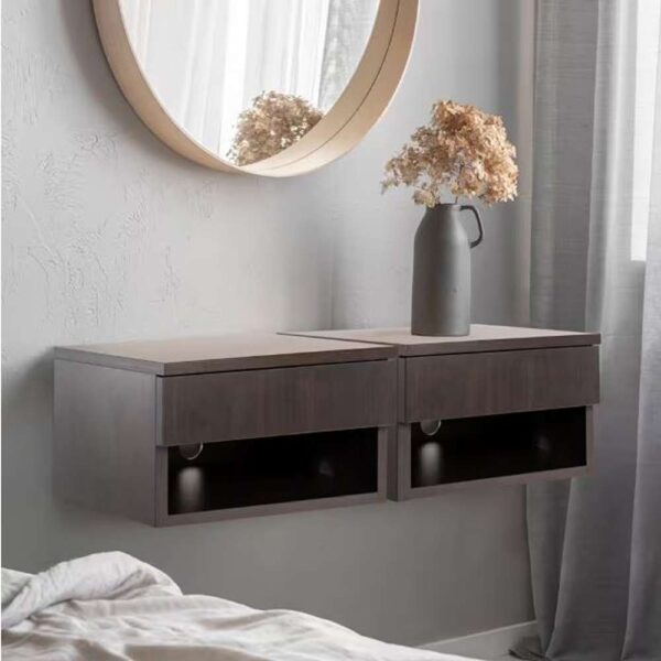 Ettore 15.71 in. Mid-Century Modern Floating Wall Mounted Nightstand with Soft-Close Drawer and Cable Hole, Black
