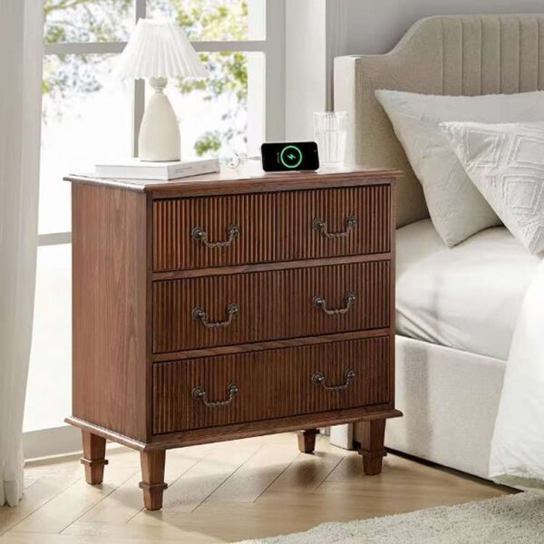 Elpenor Walnut 28 in. W Solid Paulownia Wood 4-Drawer Nightstand with Charging Station