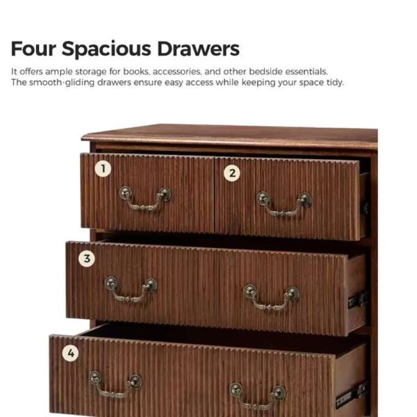 Elpenor Walnut 28 in. W Solid Paulownia Wood 4-Drawer Nightstand with Charging Station