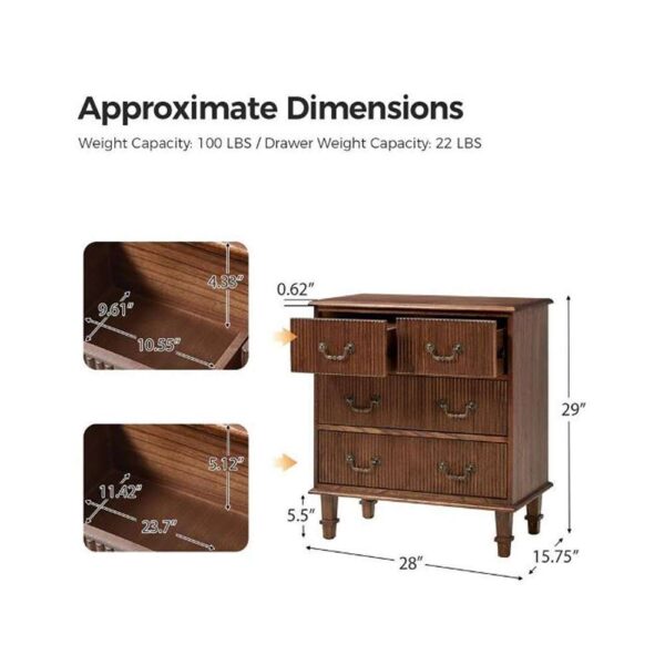 Elpenor Walnut 28 in. W Solid Paulownia Wood 4-Drawer Nightstand with Charging Station